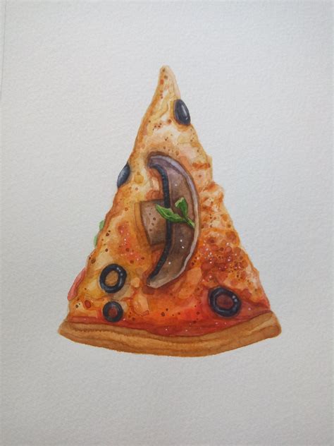 Mushroom pizza slice illustration / original watercolor food | Etsy | Watercolor food, Food art ...