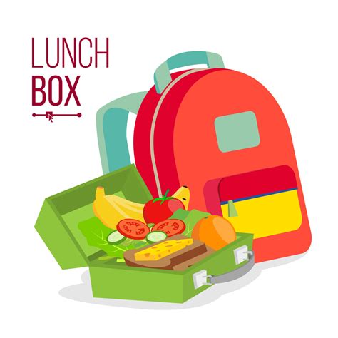 Lunch Box And Bag Vector. Healthy School Lunch Food For Kids, Student. Isolated Flat Cartoon ...