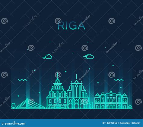 Riga Skyline Latvia Trendy a Vector Illustration Stock Vector - Illustration of cityscape ...