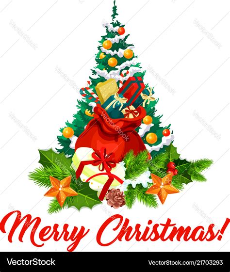 Merry christmas tree decorations gifts icon Vector Image