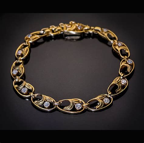 Art Nouveau Antique Russian Diamond Gold Link Bracelet - Antique ...