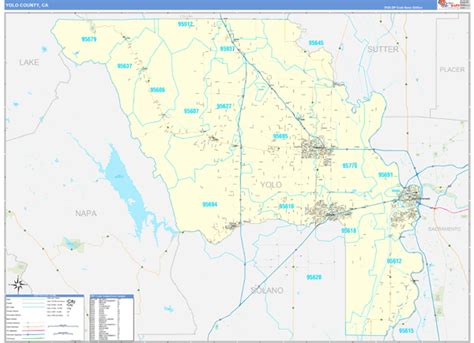 Yolo County, CA Zip Code Wall Map Basic Style by MarketMAPS - MapSales