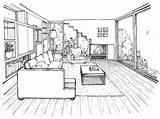 Modern Living Room Perspective Drawing sketch template