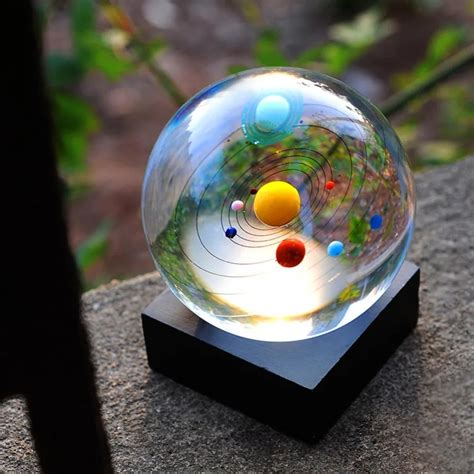 8 cm Crystal Solar System Ball Miniature Planets Model Glass Globe Home ...