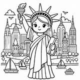 Statue Of Liberty In New York Front Hudson River With Boats 🗽🌊🚤  sketch template
