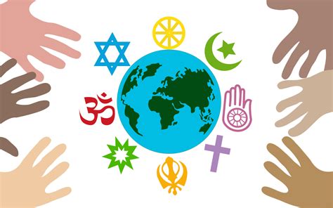 Hands around the globe and the symbols of the religion. Vector illustration. 20683200 Vector Art ...