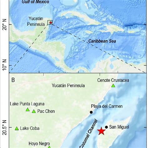 | Map of Aerolito Cave in Cozumel Island. Located below sea-level, the ...