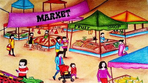 How To Draw A Market Scenery / How To Draw Market Scenery Step By Step Easy Market Drawing ...