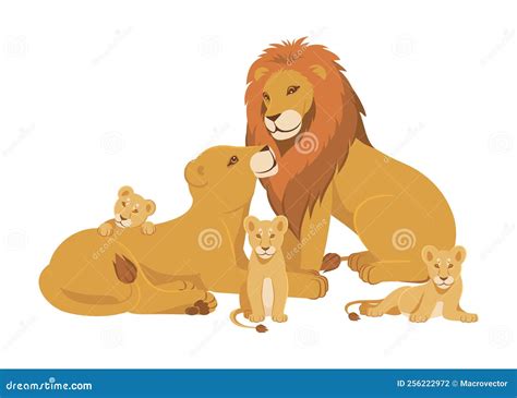 Lion Family Cartoon stock vector. Illustration of savannah - 256222972