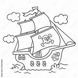 Coloring Page Outline Of Cartoon pirate ship Sailboat With Black Sails  sketch template