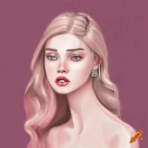 Elegant princess-like woman with long blonde hair in a pink dress and ...