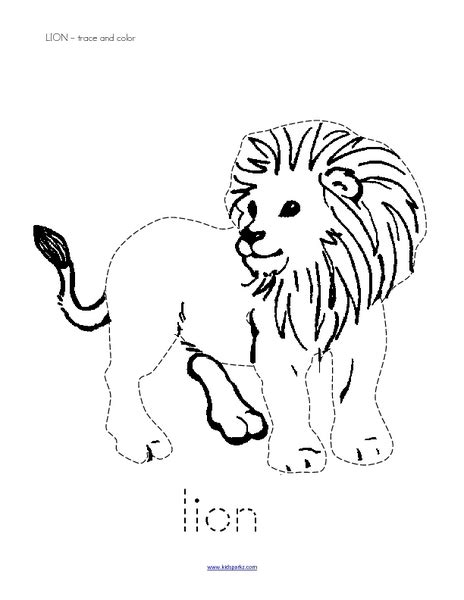 Trace and Color: Lion Worksheet for Pre-K - 1st Grade | Lesson Planet