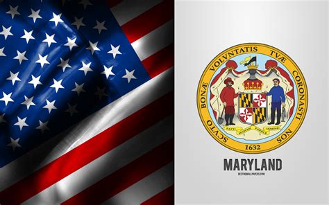 Download wallpapers Seal of Maryland, USA Flag, Maryland emblem, Maryland coat of arms, Maryland ...