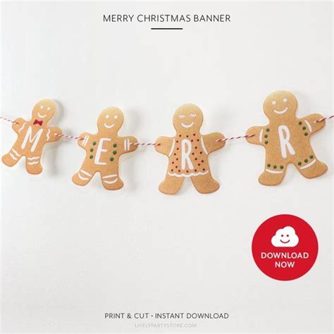 Printable MERRY CHRISTMAS banner. Unique gingerbread flags! Easy and fast to make. Pe… | Merry ...