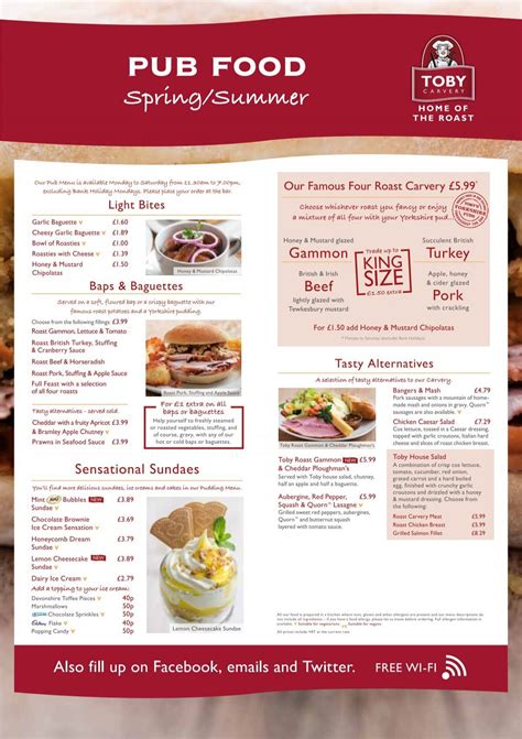 Pub Menu - Toby Carvery