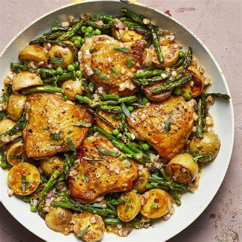 Skillet Chicken Thighs with Spring Vegetables and Shallot Vinaigrette — MyRecipes | Recipe ...