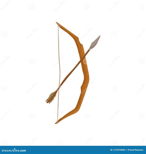 Ancient Wooden Bow with Arrow, Weapon of Prehistoric Man Vector Illustration on a White ...