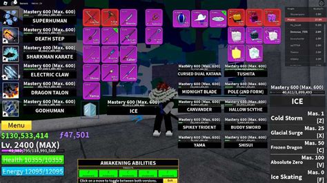 Blox Fruit Lv:2400Max | Beli:130M F:47K | Fully Awakened ICE and Fully ...