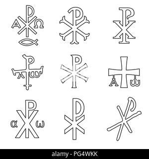 Christian symbols icons set. Glossy Chi Rho, Christogram, Chrismon, Labarum symbols set Stock ...