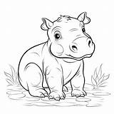 Premium AI Image  coloring Page For Kids cute baby hippo sketch template