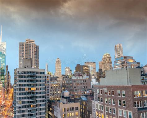 Classic Aerial Sunset Skyline of Manhattan, New York City. View Stock ...