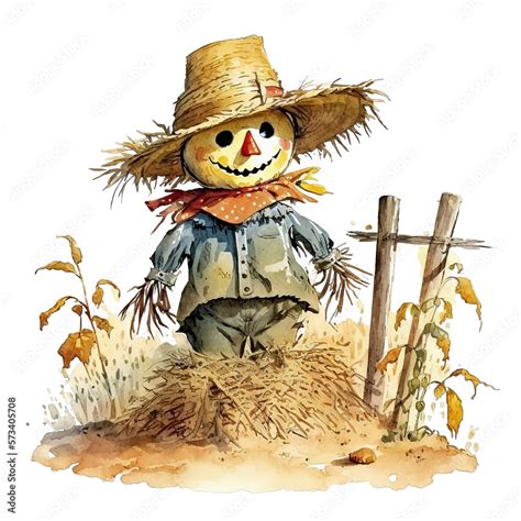 scarecrow bird scarer, ,Watercolor Scarecrow Clipart, Farmer's market ...