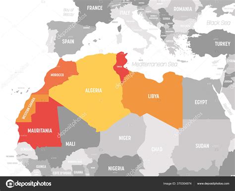 Kart over Maghreb-landene - Nordvest-Afrika-statene. Vektorillustrasjon ...