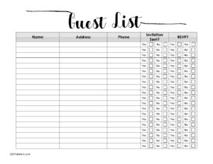 FREE printable guest list template | Customize online