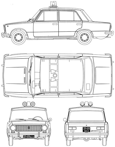 VAZ-2101 Police car Blueprint - Download free blueprint for 3D modeling