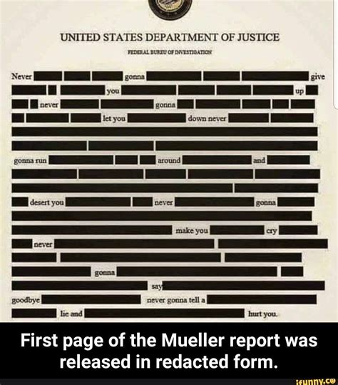 First page of the Mueller report was released in redacted form. - iFunny | Memes, First page, Ifunny