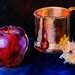 Copper Mug Painting Original Art Apple Painting Fruit Artwork Still Life Painting Oil Painting ...