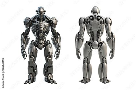 Isolated futuristic robot, front view and back view - Generative AI Stock Illustration | Adobe Stock