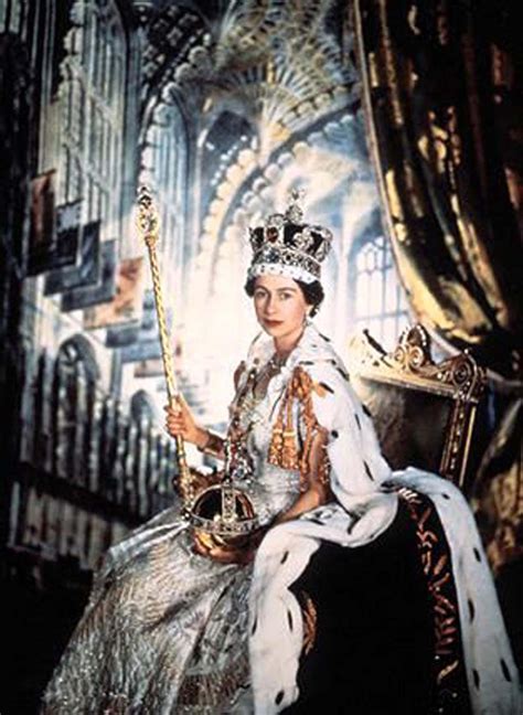 A portrait of Queen Elizabeth II at her Coronation wearing