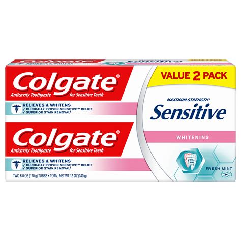 Colgate Sensitive Maximum Strength Whitening Toothpaste - 6 oz Twin Pack - Walmart.com