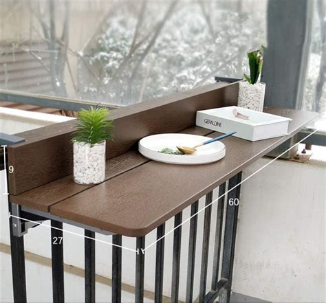 Hanging Balcony Folding Table - 1.5cm Imitation Wooden - Balcony Foldable Deck Table Adjustable ...