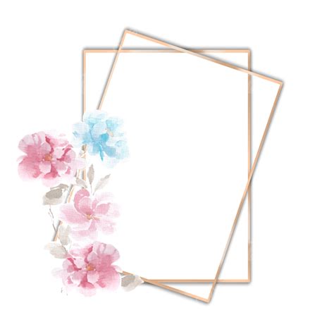 Soft Blue And Pink Anemone Watercolor Flower Gold Frame, Wedding, Floral, Romantic PNG ...