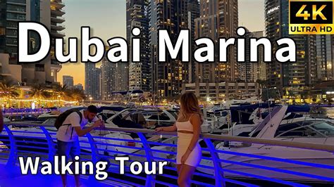 Dubai Marina 🇦🇪 Popular Nightlife, Amazing Sunset [ 4K ] Walking Tour ...