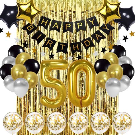 Buy Black and Gold 50th Birthday Decorations Banner Balloon, Happy Birthday Banner, 50th Gold ...