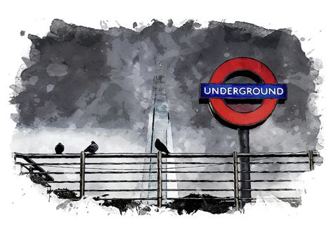 Watercolour of London Underground sign and the Shard Digital Art by ...