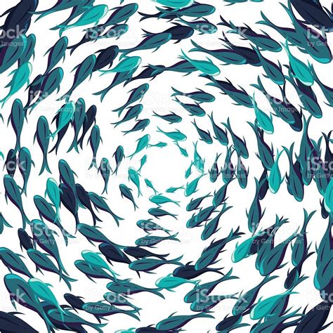 Vector shoal of fish illustration, underwater seascape design royalty ...