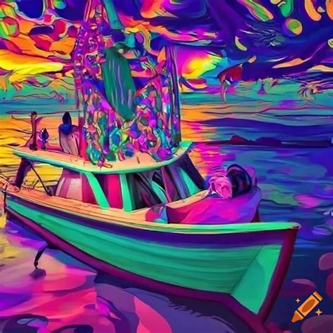 Psychedelic boat party illustration on Craiyon