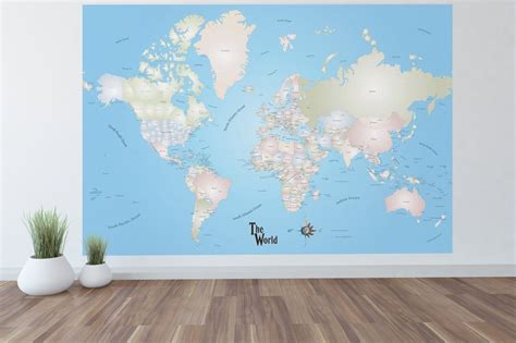 Giant World Map Mural Stylish and Educational World Map Not - Etsy