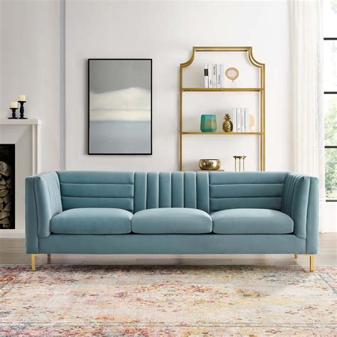 Ingenuity Channel Tufted Light Blue Velvet Sofa Collection - Las Vegas Furniture Store | Modern ...