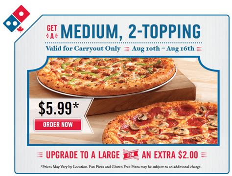 Domino's Pizza Canada Coupon Codes: $5.99 For Carryout Medium 2 Topping ...