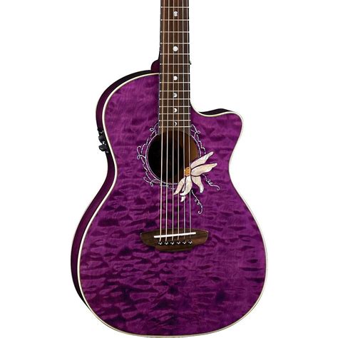 Luna Guitars Flora Passionflower Parlor Cutaway A/E Guitar Trans Purple picclick.com Acoustic ...