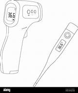 Vector Linear Coloring Thermometer Electronic Health Healthcare Stock  sketch template