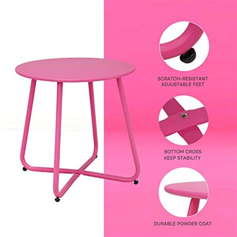 Grand patio Steel Patio Side Table, Weather Resistant Outdoor Round End Table, Pink | Pricepulse