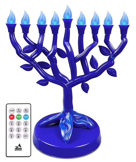 Ner Mitzvah LED Electric Hanukkah Menorah - Color Changing LED Tree of Life Chanukah Menorah ...