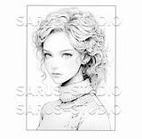 Premium Coloring Page Grayscale Printable Adult Women  sketch template