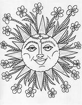 Trippy Sun And Moon Coloring Page Free Printable Pages  sketch template